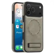 iPhone 17 Pro Max Mobilskal MagSafe Kickstand Läder - Titan Grå