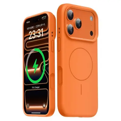 iPhone 17 Pro Max Mobilskal MagSafe Liquid Silikon - Orange (Orange)