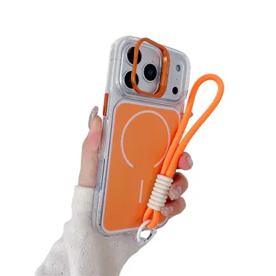 iPhone 17 Pro Max Mobilskal MagSafe med Handrem Lens Kickstand - Orange (Orange)