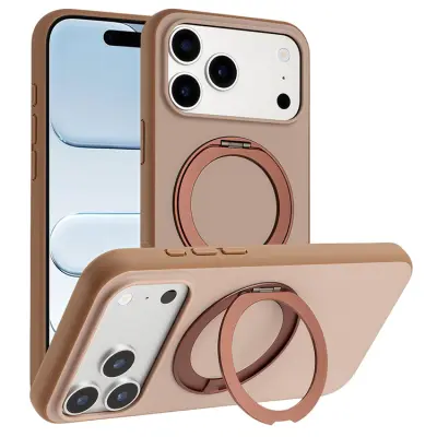 iPhone 17 Pro Max Mobilskal MagSafe Rotary Kickstand Skin Touch - Guld (Ökenguld)