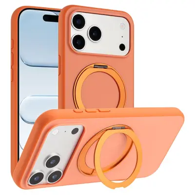 iPhone 17 Pro Max Mobilskal MagSafe Rotary Kickstand Skin Touch - Orange (Orange)