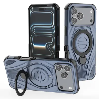 iPhone 17 Pro Max Mobilskal MagSafe Rotating Kickstand Shockproof - Blå (Blå)