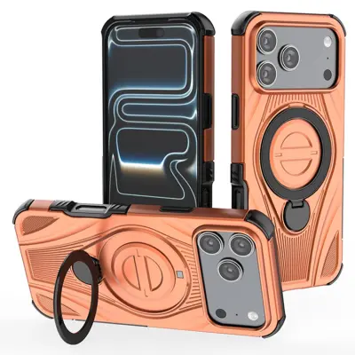 iPhone 17 Pro Max Mobilskal MagSafe Rotating Kickstand Shockproof - Orange (Orange)