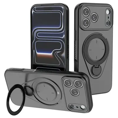 iPhone 17 Pro Max Mobilskal MagSafe Rotating Kickstand TPU PC (Svart)