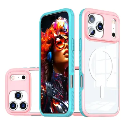 iPhone 17 Pro Max Mobilskal MagSafe TPU + PC Clear - Rosa/Cyan