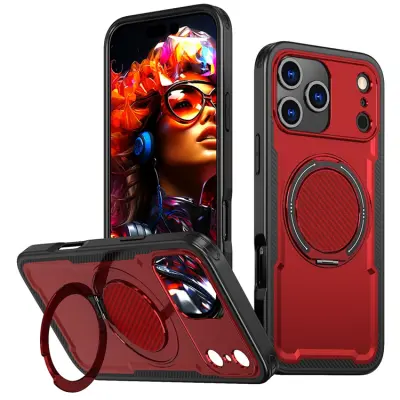 iPhone 17 Pro Max Mobilskal MagSafe TPU+PC Kickstand - Röd