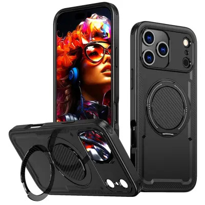 iPhone 17 Pro Max Mobilskal MagSafe TPU+PC Kickstand - Svart