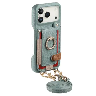 iPhone 17 Pro Max Mobilskal med Korthållare Ring Kickstand - Blå (Himmelsblå)