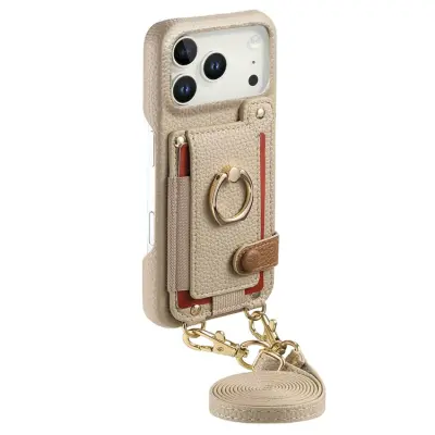 iPhone 17 Pro Max Mobilskal med Korthållare Ring Kickstand - Khaki (Khaki)