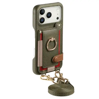 iPhone 17 Pro Max Mobilskal med Korthållare Ring Kickstand - Grön (Midnattsgrön)