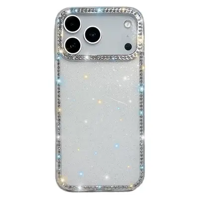 iPhone 17 Pro Max Mobilskal Rhinestone Edge -Glitter Vit