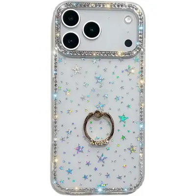 iPhone 17 Pro Max Mobilskal Rhinestone Edge Ring Kickstand