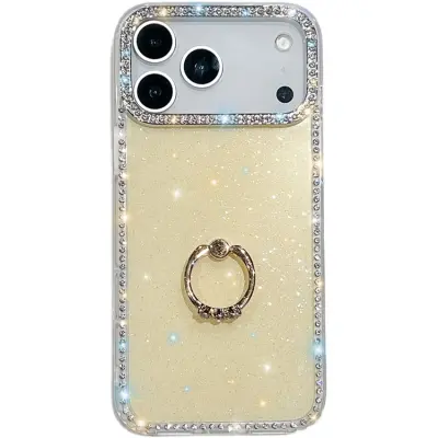 iPhone 17 Pro Max Mobilskal Rhinestone Edge Ring Kickstand