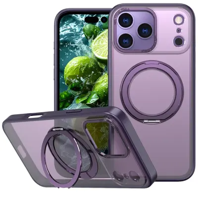 iPhone 17 Pro Max Mobilskal Ring Kickstand TPU PC - Mörklila