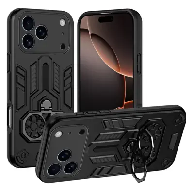 iPhone 17 Pro Max Mobilskal Ringhållare Kickstand - Svart