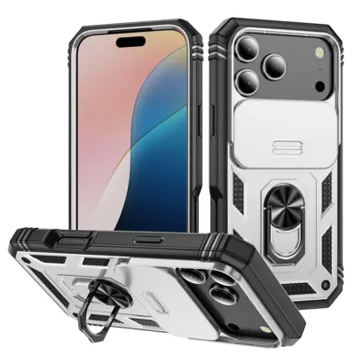 iPhone 17 Pro Max Mobilskal Slide Camshield Kickstand - Vit