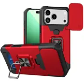 Mobilskal till iPhone 17 Pro Max Slide Lens Lid med Kortfack - Röd
