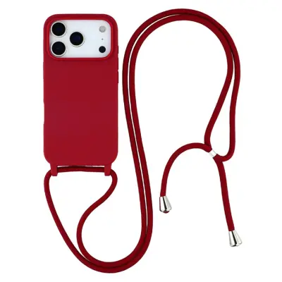 iPhone 17 Pro Max Mobilskal TPU Shockproof med Lanyard - Mörkröd