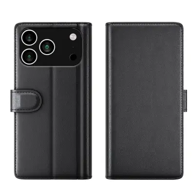 iPhone 17 Pro Max Plånboksfodral Äkta Läder - Svart