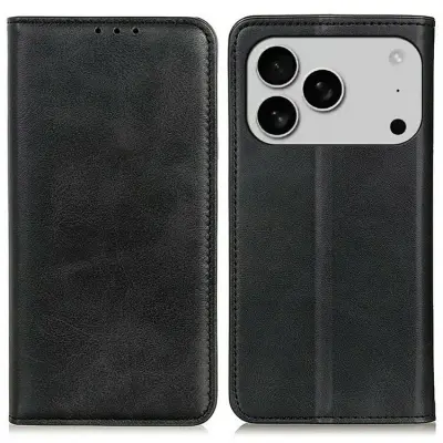 iPhone 17 Pro Max Plånboksfodral Äkta läder - Svart