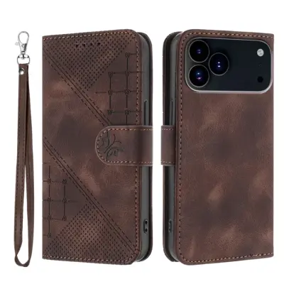 iPhone 17 Pro Max Konstläder Plånboksfodral Butterfly Flower - Coffee