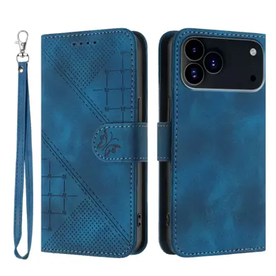 iPhone 17 Pro Max Plånboksfodral Butterfly Flower - Royal Blå