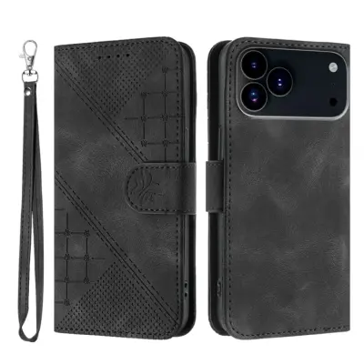 iPhone 17 Pro Max Konstläder Plånboksfodral Butterfly Flower - Svart