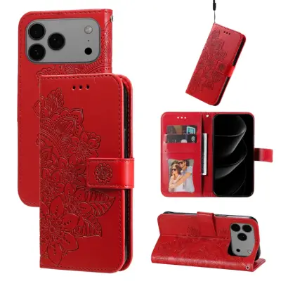 iPhone 17 Pro Max Plånboksfodral Floral Pattern - Röd