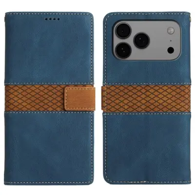 iPhone 17 Pro Max Plånboksfodral Grid Splicing - Blå