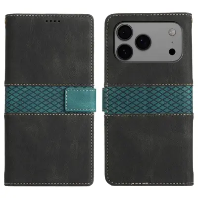 iPhone 17 Pro Max Plånboksfodral Grid Splicing - Svart