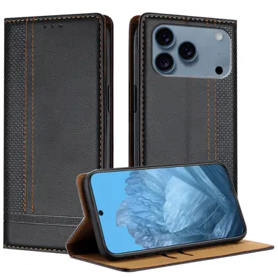 iPhone 17 Pro Max Plånboksfodral L Shaped Grid Pattern - Svart