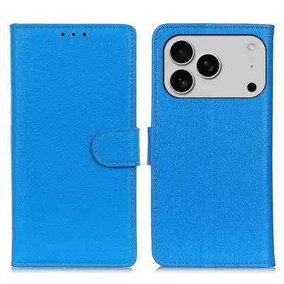 iPhone 17 Pro Max Plånboksfodral Litchi Texture - Blå