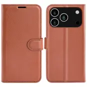 iPhone 17 Pro Max Plånboksfodral Litchi Texture läder - Brun