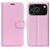 iPhone 17 Pro Max Plånboksfodral Litchi Texture läder - Rosa