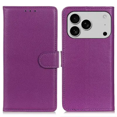 iPhone 17 Pro Max Plånboksfodral Litchi Texture - Lila