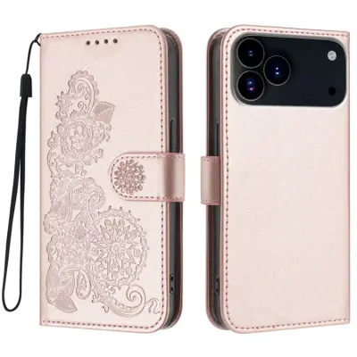 iPhone 17 Pro Max Plånboksfodral Mandala Flower - Roséguld