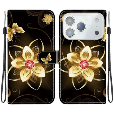 iPhone 17 Pro Max Plånboksfodral Med Lanyard - Golden Flower