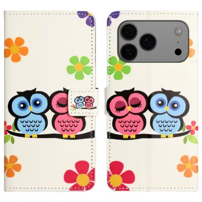 iPhone 17 Pro Max Konstläder Plånboksfodral Pattern Print - Par Ugglor