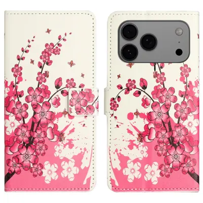 iPhone 17 Pro Max Konstläder Plånboksfodral Pattern Print - Plum Blossom