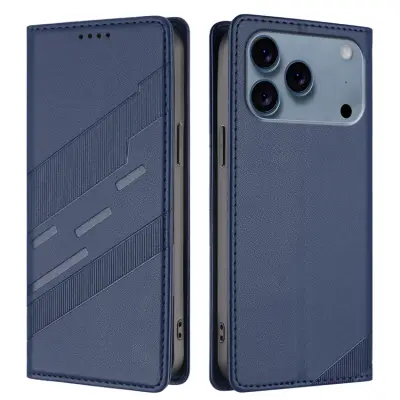 iPhone 17 Pro Max Plånboksfodral Punk Style Imprinted - Mörkblå