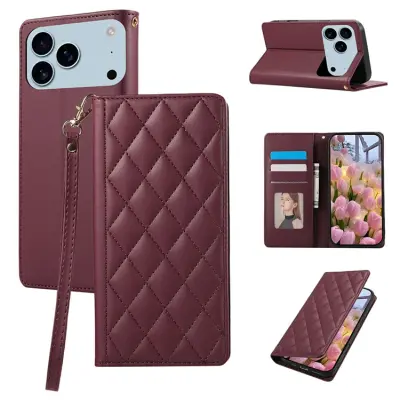 iPhone 17 Pro Max Plånboksfodral RFID Rhombus Läder - Röd