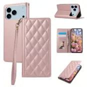 iPhone 17 Pro Max Plånboksfodral RFID Rhombus Läder - Roséguld