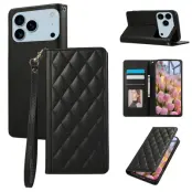 iPhone 17 Pro Max Plånboksfodral RFID Rhombus Läder - Svart