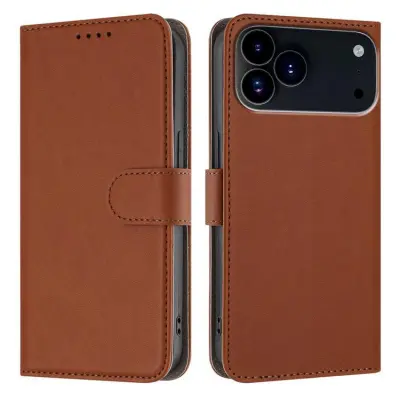 iPhone 17 Pro Max Konstläder Plånboksfodral Solid Color - Kaffe