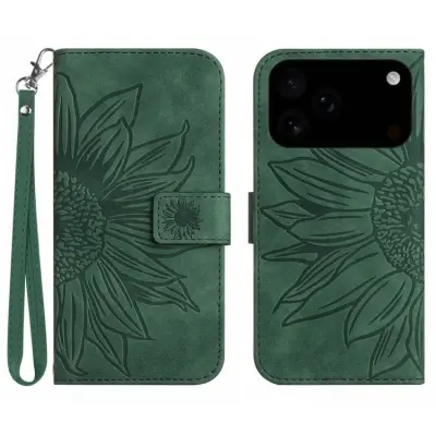 iPhone 17 Pro Max Konstläder Plånboksfodral Sunflower Imprint - Grön