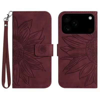 iPhone 17 Pro Max Plånboksfodral Sunflower Imprint - Vinröd