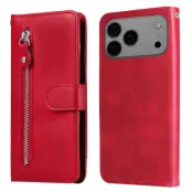 iPhone 17 Pro Max Konstläder Plånboksfodral Zipper - Röd