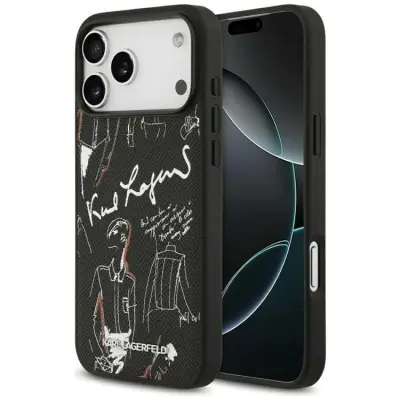 Karl Lagerfeld iPhone 17 Pro Max Mobilskal MagSafe Grained Pattern - Svart