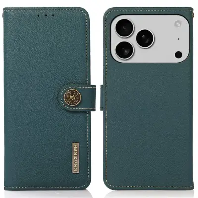 Khazneh iPhone 17 Pro Max Plånboksfodral Äkta Läder Rfid