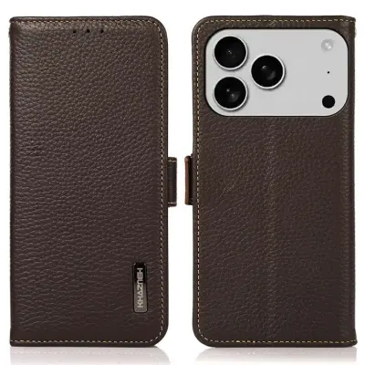 Khazneh iPhone 17 Pro Max Plånboksfodral Äkta Läder Rfid - Brun